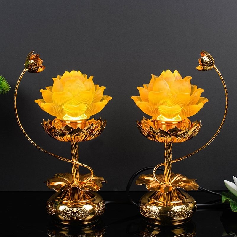 佛前灯led七彩琉璃莲花灯家用长明灯仙堂灯堂口观音灯一对荷花灯