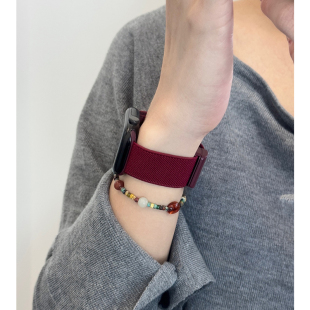 适用苹果手表s9iwatch10表带平面纹磁吸扣尼龙纯色applewatch表带