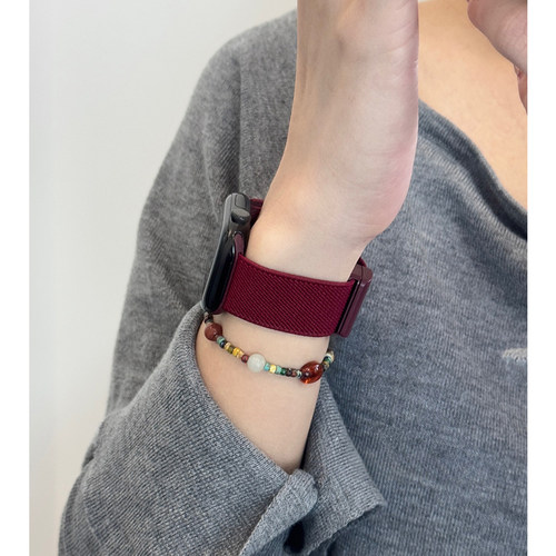 适用苹果手表s9iwatch10表带平面纹磁吸扣尼龙纯色applewatch表带