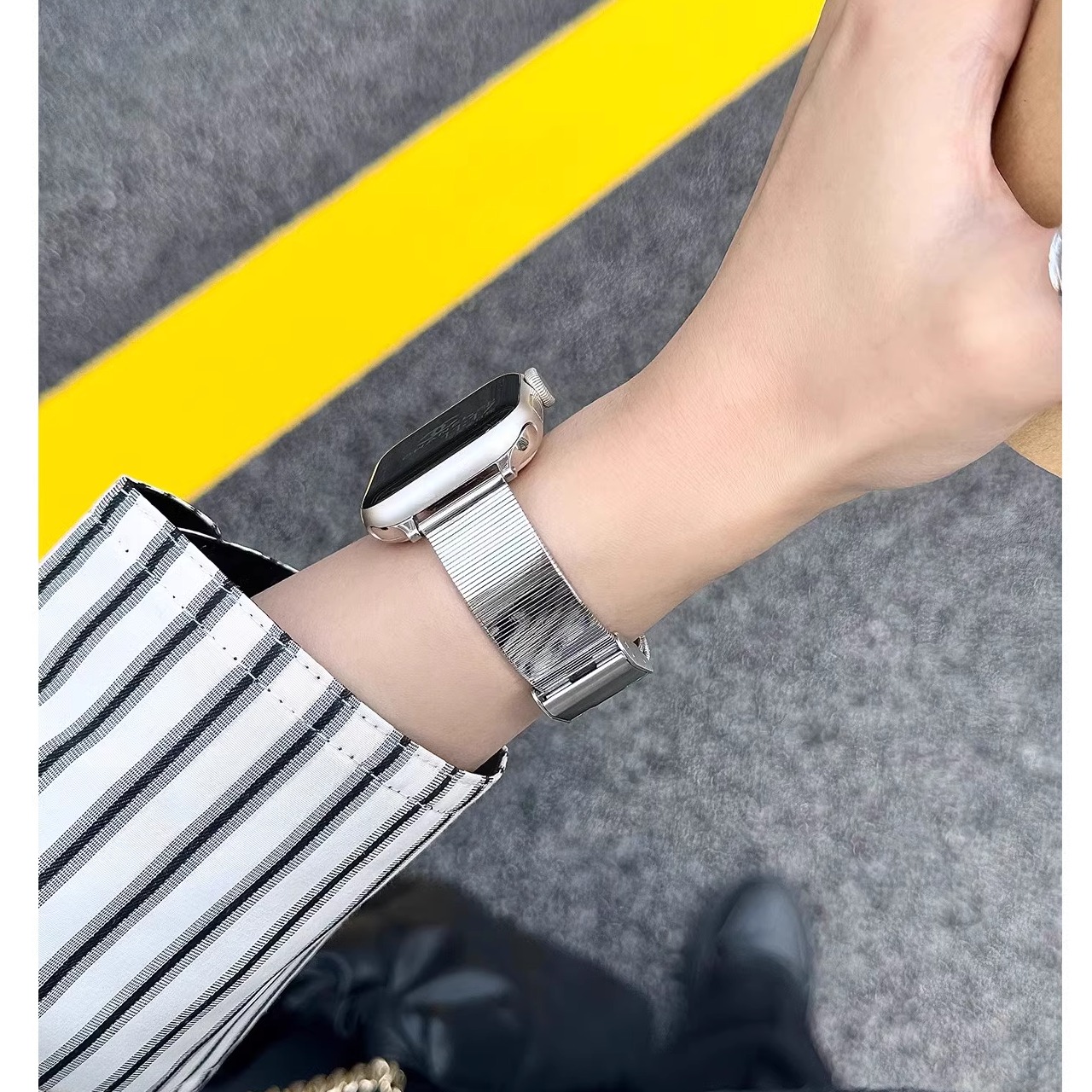适用applewatch10表带竹节不锈钢苹果手表金属iwatchs9表带高级感