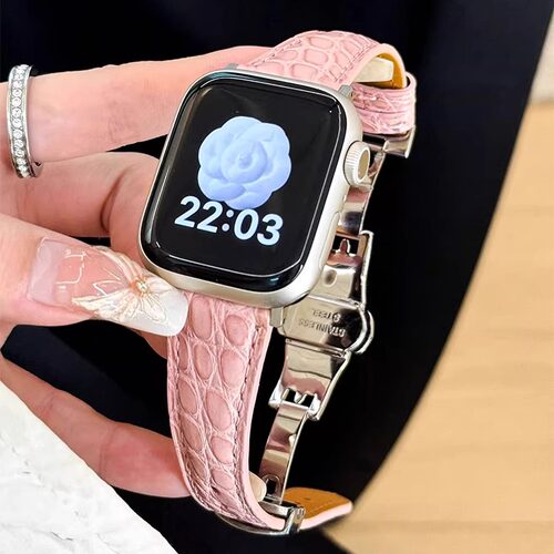 适用applewatch10表带鳄鱼皮质小蛮腰高级感苹果手表表带iwatchs9