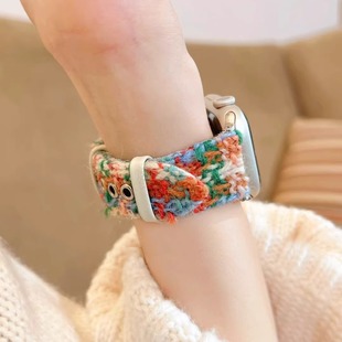 适用applewatch10表带个性毛呢秋冬s9苹果手表表带iWatch87se格纹