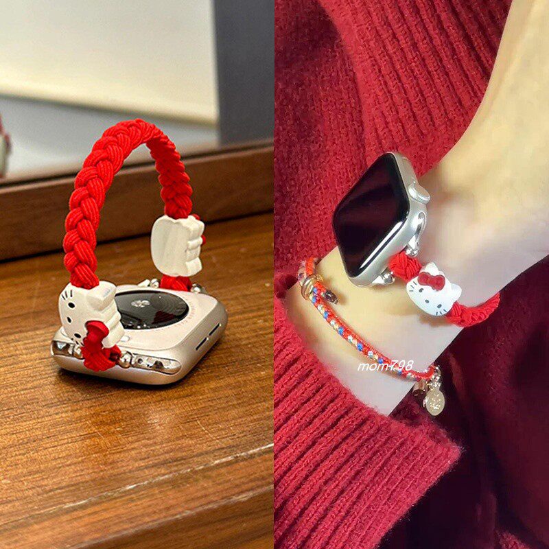 苹果手表iwatch10表带可爱Kitty弹力绳编织applewatch987代se透气图片