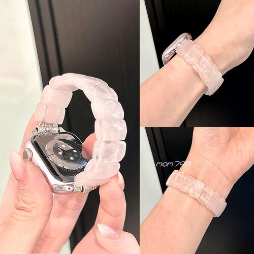 苹果手表iwatchs10表带水晶小冰块天然石适用applewatch789代se女