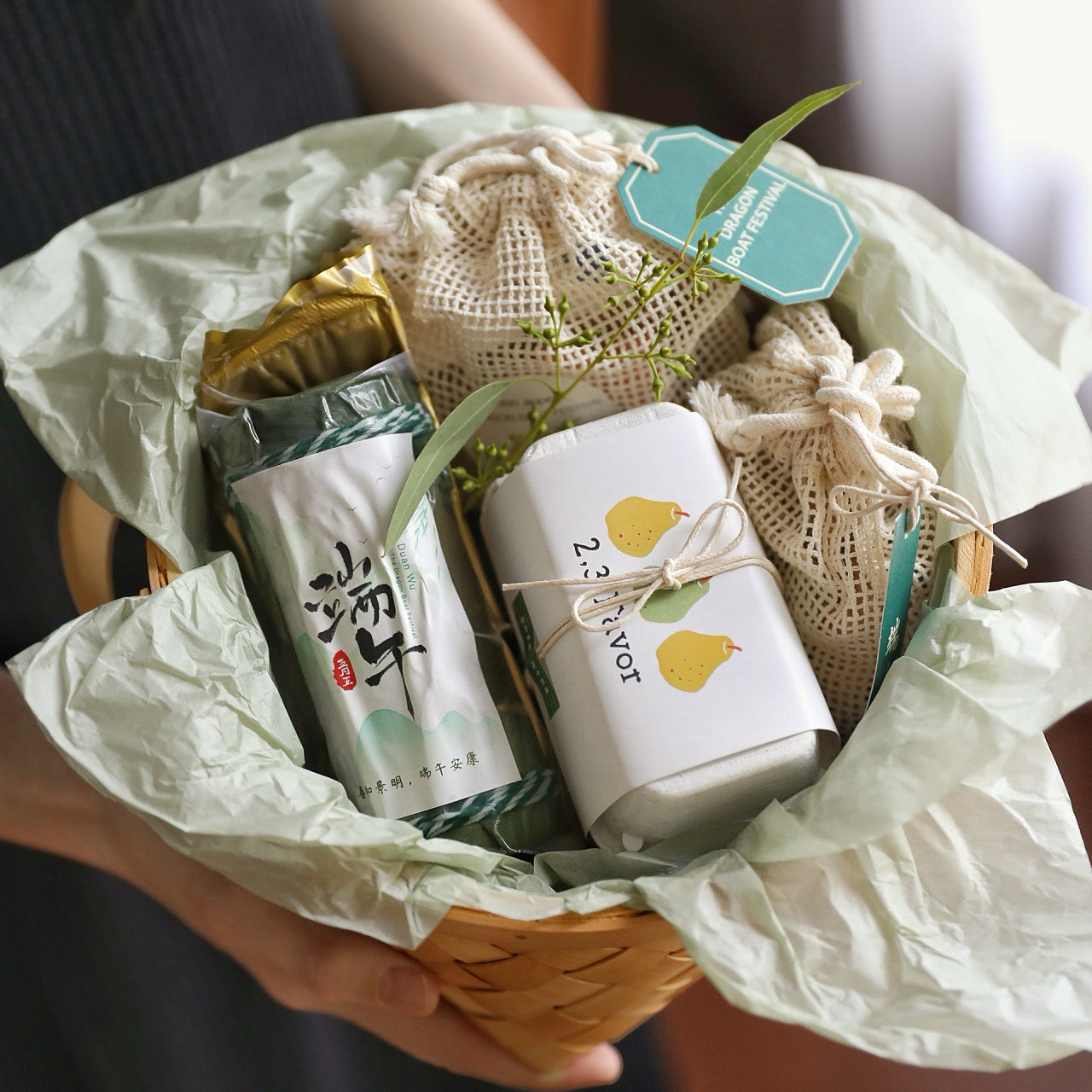 二三研食 手作端午礼盒提篮 竹筒粽子曲奇绿豆糕凤梨酥下午茶点心