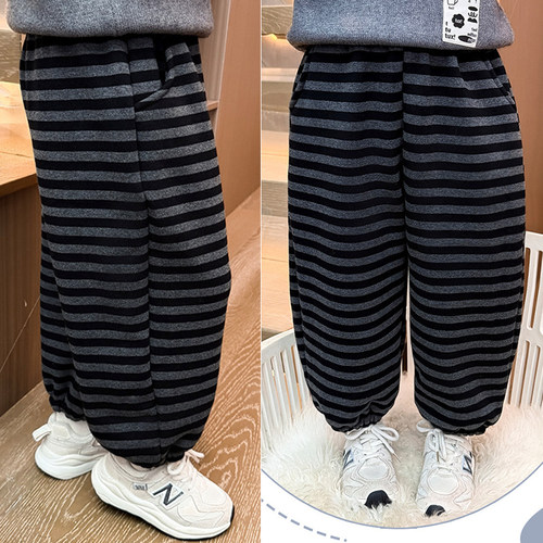 春季新品卫裤男女童条纹束脚裤