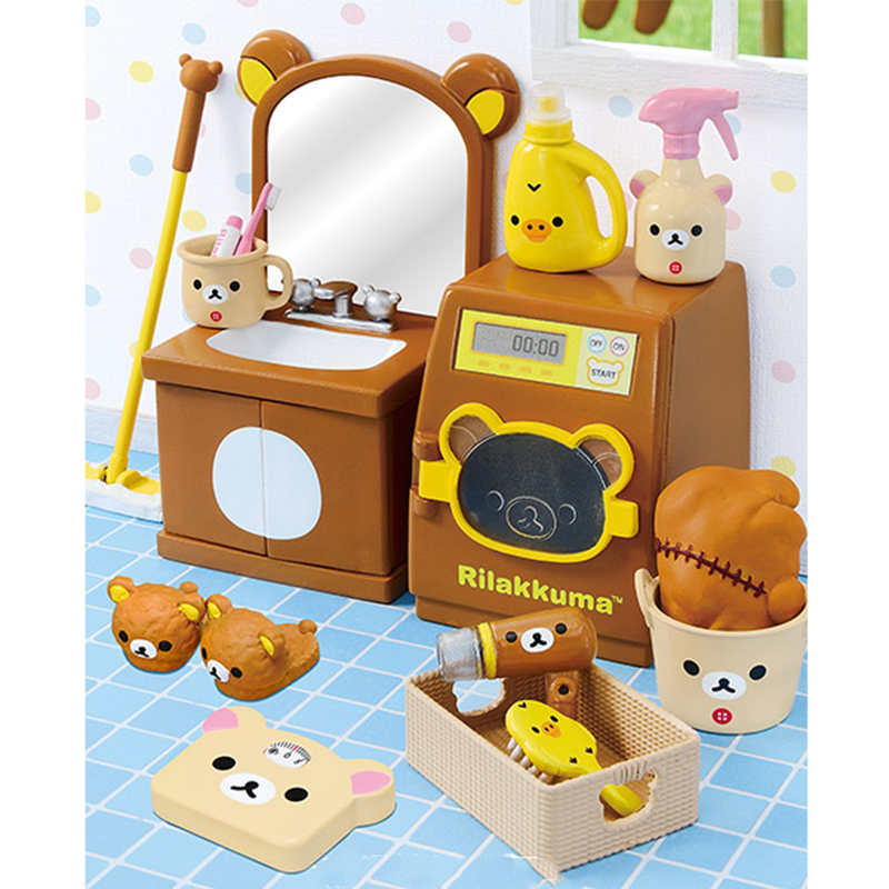 日本rilakkuma轻松熊浴室主题迷你盲盒车载摆件卡通盒蛋玩具食玩