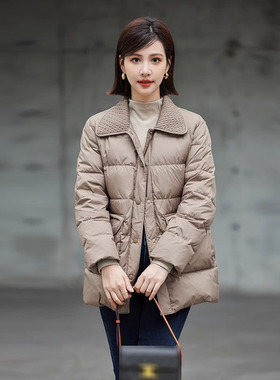 风迪轻薄鹅绒羽绒服女秋冬韩系时尚翻领90白鹅绒短外套1C45175