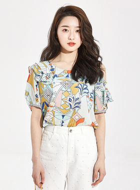 风迪品牌折扣女装夏季新款女时尚雪纺衫百搭花版小衫宽松1Z25792