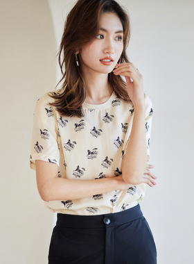 风迪品牌夏季新款T恤女休闲百搭简约宽松圆领套头印花上衣1B25165