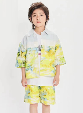 童装男童春季休闲晕染花版外套宽松中大童韩潮童夹克上衣2Z15134