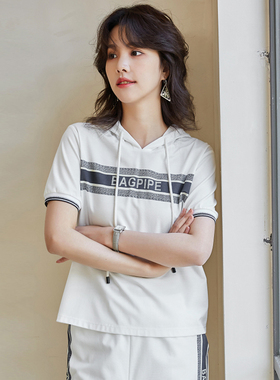 风迪品牌夏季新款女连帽T恤衫宽松百搭休闲打底衫简约套头1B25173