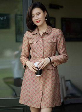 风迪品牌春季新款女提花连衣裙风衣外套中长款宽松无腰带1B15067