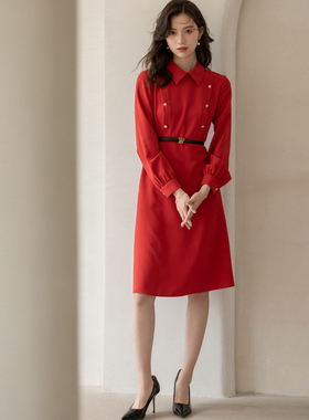 风迪品牌秋季新款连衣裙女直筒中长款长袖百搭通勤OL裙子1A35145