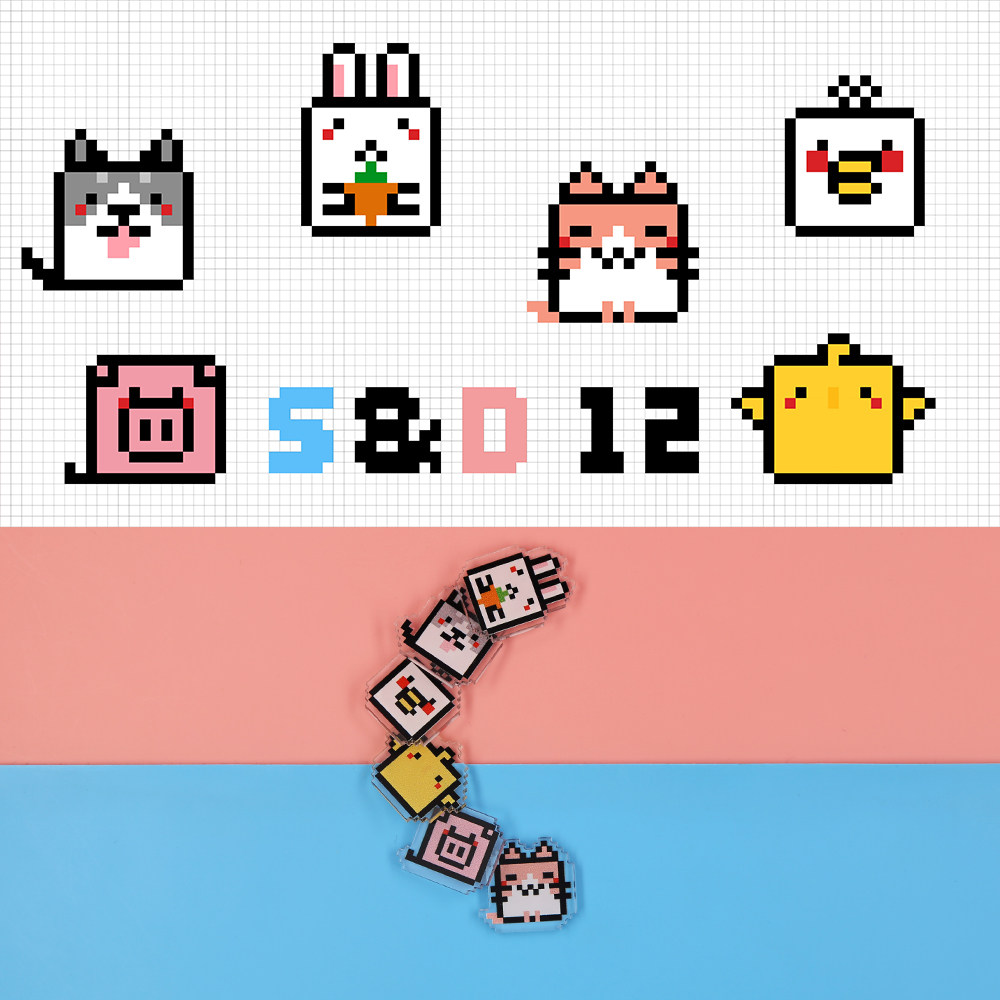 sandd12可爱动物像素画耳饰插画亚克力925纯银耳钉个性抗过敏耳夹