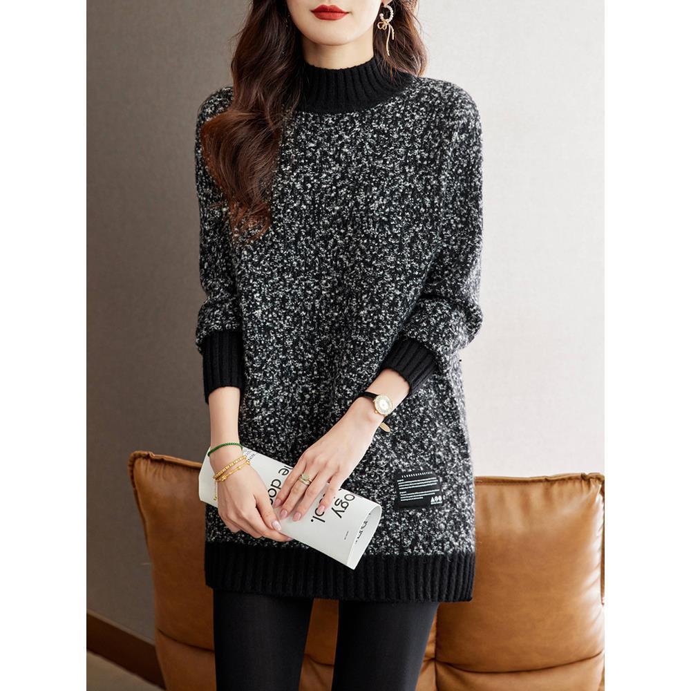 中长款打底毛衣女冬季加厚内搭2025新款洋气半高领宽松遮肉针织衫