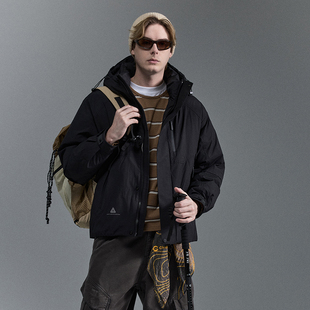 IRA工装风短款羽绒服男连帽保暖90绒子蓬松2025冬季新款