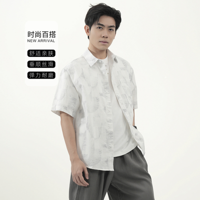 夏季男印花翻领宽松短袖衬衫