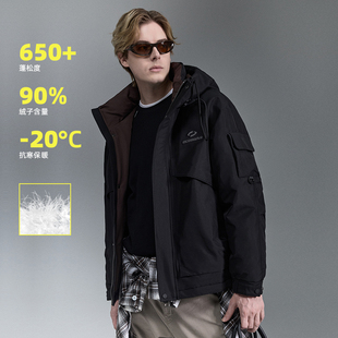 IRA工装风连帽羽绒服男短款90鸭绒高蓬松保暖冲锋衣外套新款冬季