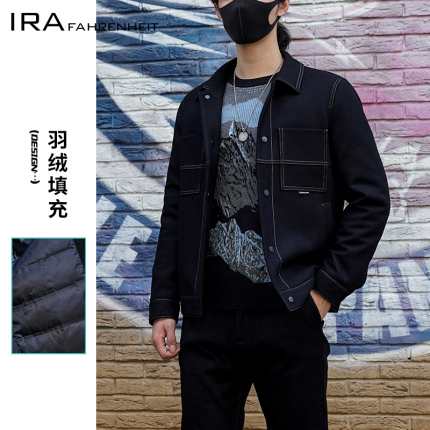 IRA【线下同款】冬季男士夹克羽绒服大衣外套常规毛呢上衣潮流