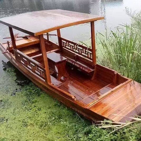 古典单篷观光旅游电动摇橹仿古画舫中式餐饮船咨询水上木船定制款