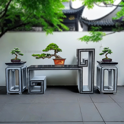 石雕花架中式花园青石户外底座花台盆景供桌石桌石凳庭院落地摆件