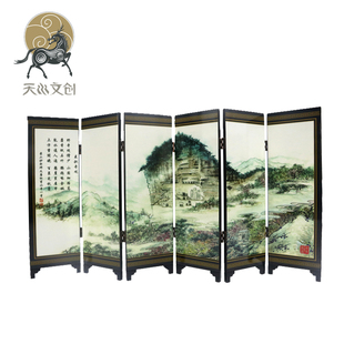 天水雕漆工艺品【六折屏风】天水麦积山石窟图案