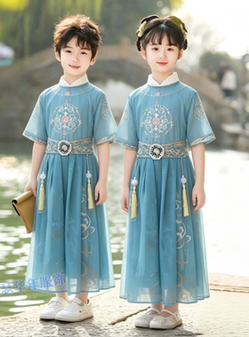 汉服男童2026新款儿童中国风男孩女童古装短袖夏季古风国学演出服