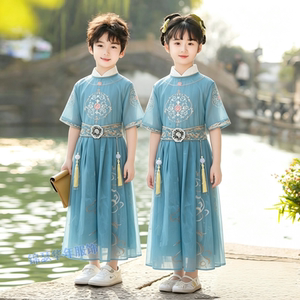 汉服男童2026新款儿童中国风男孩女童古装短袖夏季古风国学演出服
