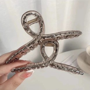 韩国新款pc料长条闪钻抓夹优雅大号发量鲨鱼夹大抓夹大发抓马尾夹