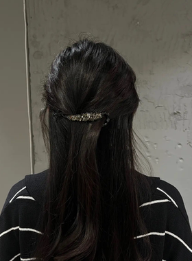韩国轻奢手工捷克钻大钻一字夹扭扭夹精致马尾盘发夹发夹横夹10cm