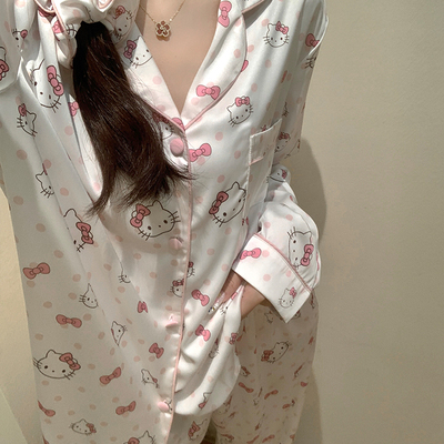 三丽鸥helloKitty睡衣女夏季三件套装纯棉2025新款短袖春秋家居服