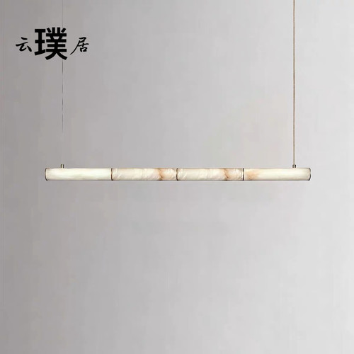 意式全铜天然云石吊灯一字长条形现代简约餐厅吧台岛台茶室灯具
