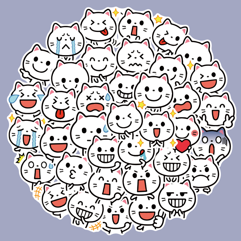 40张猫的表情手账贴纸装饰小图案卡通可爱小猫咪猫手帐素材手机水杯