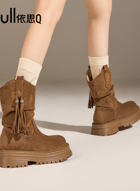 exull/依思Q2025秋季美拉德靴子女短靴英伦风马丁靴女复古堆堆靴