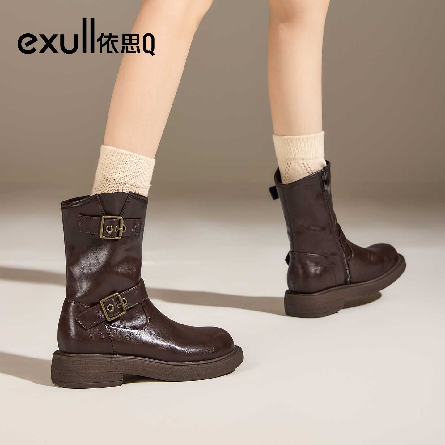 exull/依思Q2025秋季美拉德马丁靴女骑士靴新疆小短靴西部牛仔靴