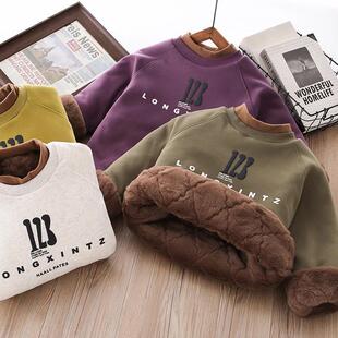 男童儿童2025新款卫衣一件过冬儿童仿兔毛加厚棉服休闲时尚上衣潮