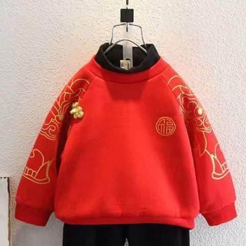 儿童唐装男童中国风汉服加绒加厚卫衣套装拜年服女宝宝喜庆新年服,童装/婴儿装/亲子装,儿童运动套装,淘宝优惠券,粉丝福利购,淘宝优惠卷