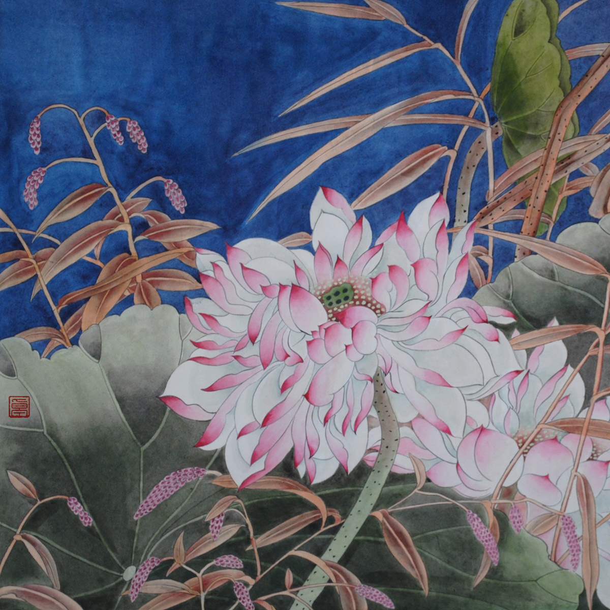 纯手绘国画写意画宣纸工笔花鸟荷花斗方字画新中式卧室书房装饰画图片