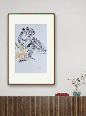 纯手绘国画水墨画挂画老虎