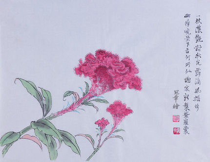 纯手绘国画作品写意画花鸟水墨画鸡冠花字画客厅玄关新中式装饰画