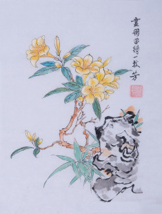 纯手绘真迹横幅国画作品写意画花鸟水墨画竹子百花字画客厅装 饰画