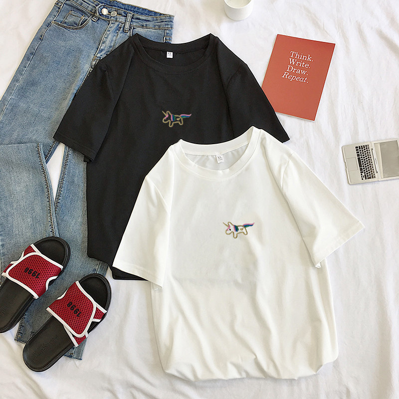 2019夏季新款卡通刺绣独角兽女T恤潮圆领宽松体恤学生短袖上衣服|ruв категории Женская одежда, футболка - от Buy2taobao.com для оказания профессиональной услуги покупки агента Taobao