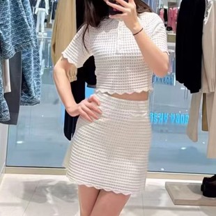 法式 上衣 优雅女装 针织衫 短裙两件套 镂空纯色圆领短袖 S家2025夏季