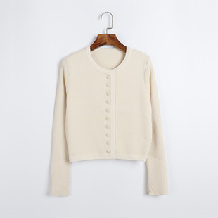 早春款休闲针织两件套圆领长袖短款开衫无袖连衣裙可拆分时尚套装