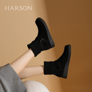 哈森袜靴女秋冬新款套脚弹力靴松紧口瘦瘦靴时装短靴HA247159