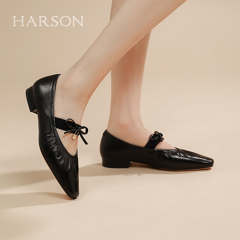 浅口一字带蝴蝶结低跟单鞋舒适