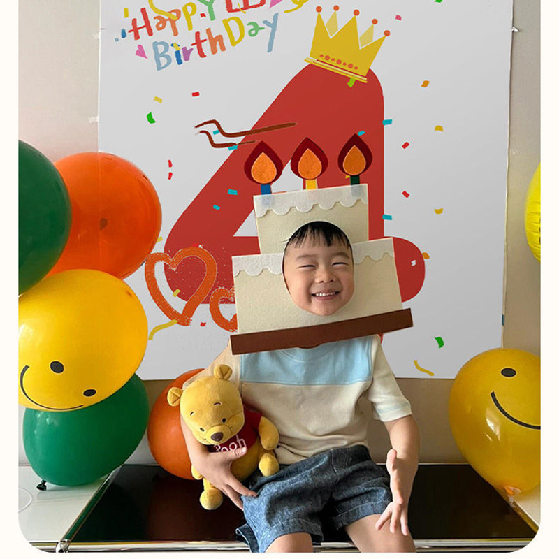 4岁男女孩生日派对背景墙场景布置装饰仪式感拍照道具挂布气球