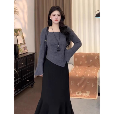 300斤大码女装胖mm设计感长袖t恤秋冬季新款打底衫显瘦遮肚子上衣