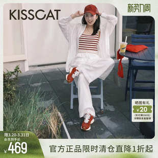 KISSCAT接吻猫春季红色复古内增高德训鞋女通勤厚底运动休闲鞋女